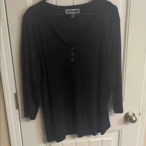 Karen Scott Black Long Sleeve Women's Top Vneck 2xl